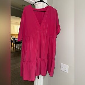 Vibrant Red V-Neck Tiered Dress